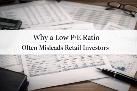 Financial documents and valuation sheets on a desk illustrating analysis behind a low P/E ratio stock